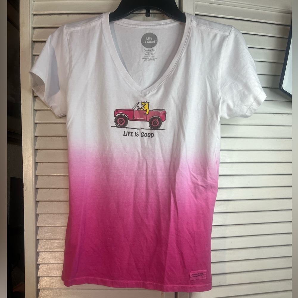 LIFE Is GOOD Women's White and Pink Ombre Crusher Tee